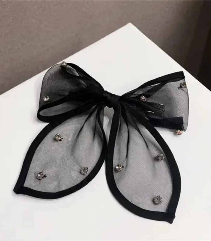 Black tulle rhinestone hair bow