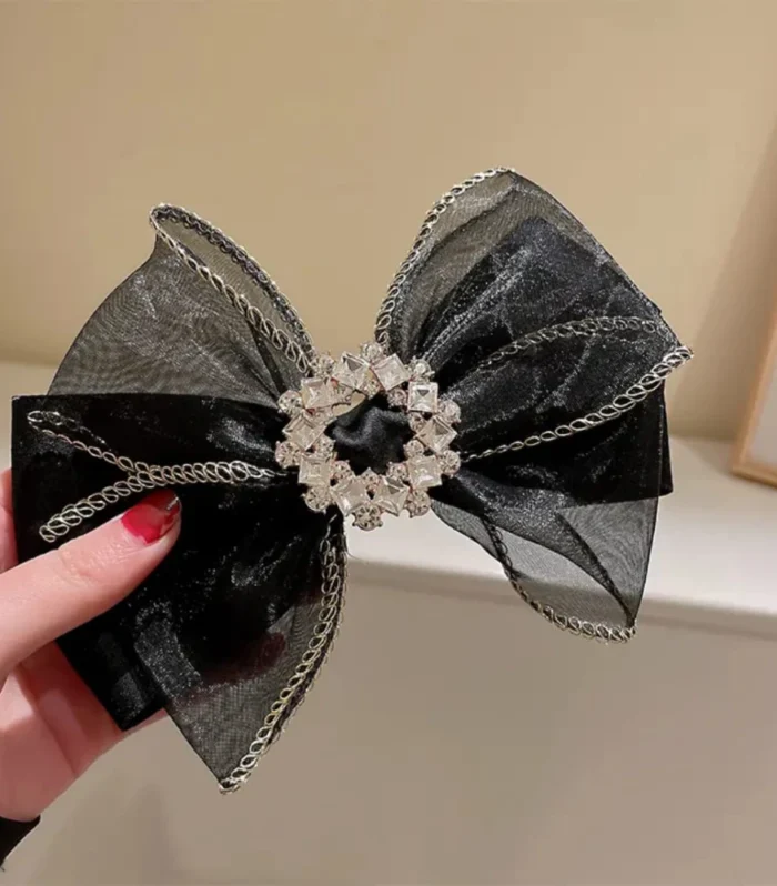 Diamond spring hair bow black