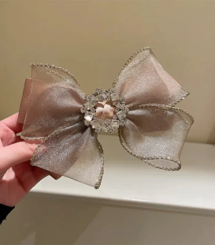 Diamond spring hair bow beige