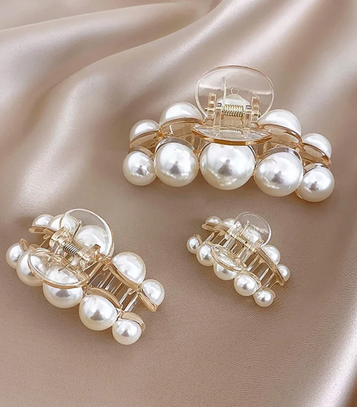 White pearl hair clips