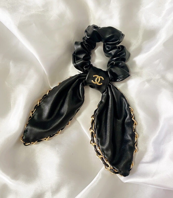 Black leather hair tie