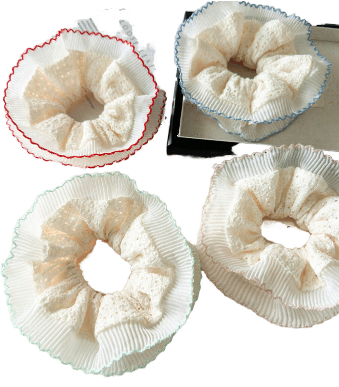 Chouchou en dentelle française en double couche extra épais (04 pièces)
